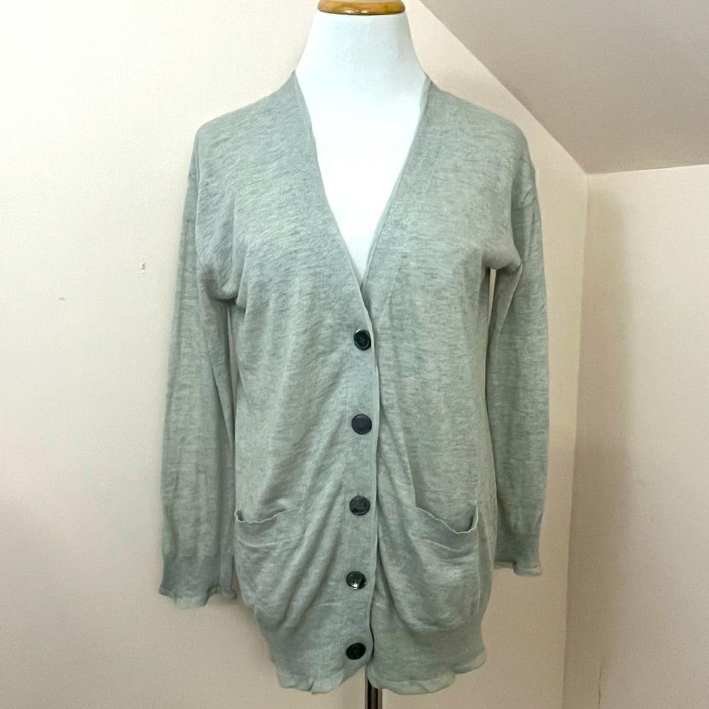 Jigsaw Cotton/Linen/ Silk Lightweight Cardigan Blouse Neutral Tan/ Greige L